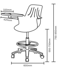 Elegant office chairs metal frame plastic student chair with casters and writing board