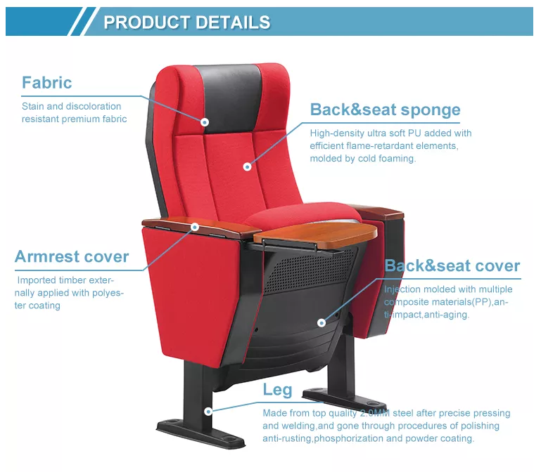 auditorium seating chair with writing tablet  W604