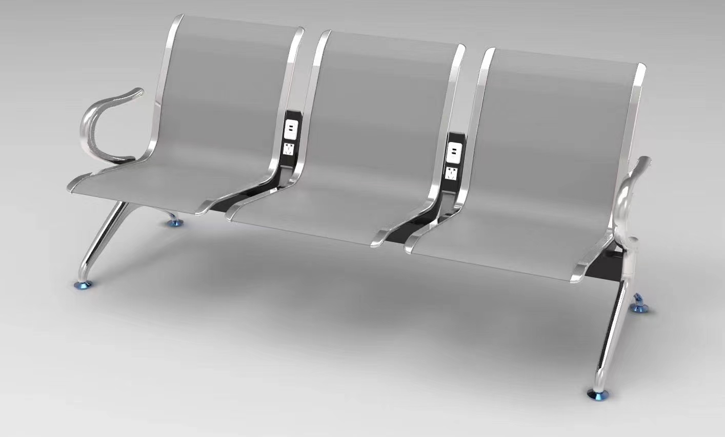 Airport Metal Waiting Chair With USB Charging Socket Used Hospital Waiting Room Public Three In One Gang Bench Seats