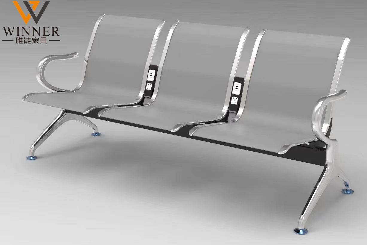 Airport Metal Waiting Chair With USB Charging Socket Used Hospital Waiting Room Public Three In One Gang Bench Seats