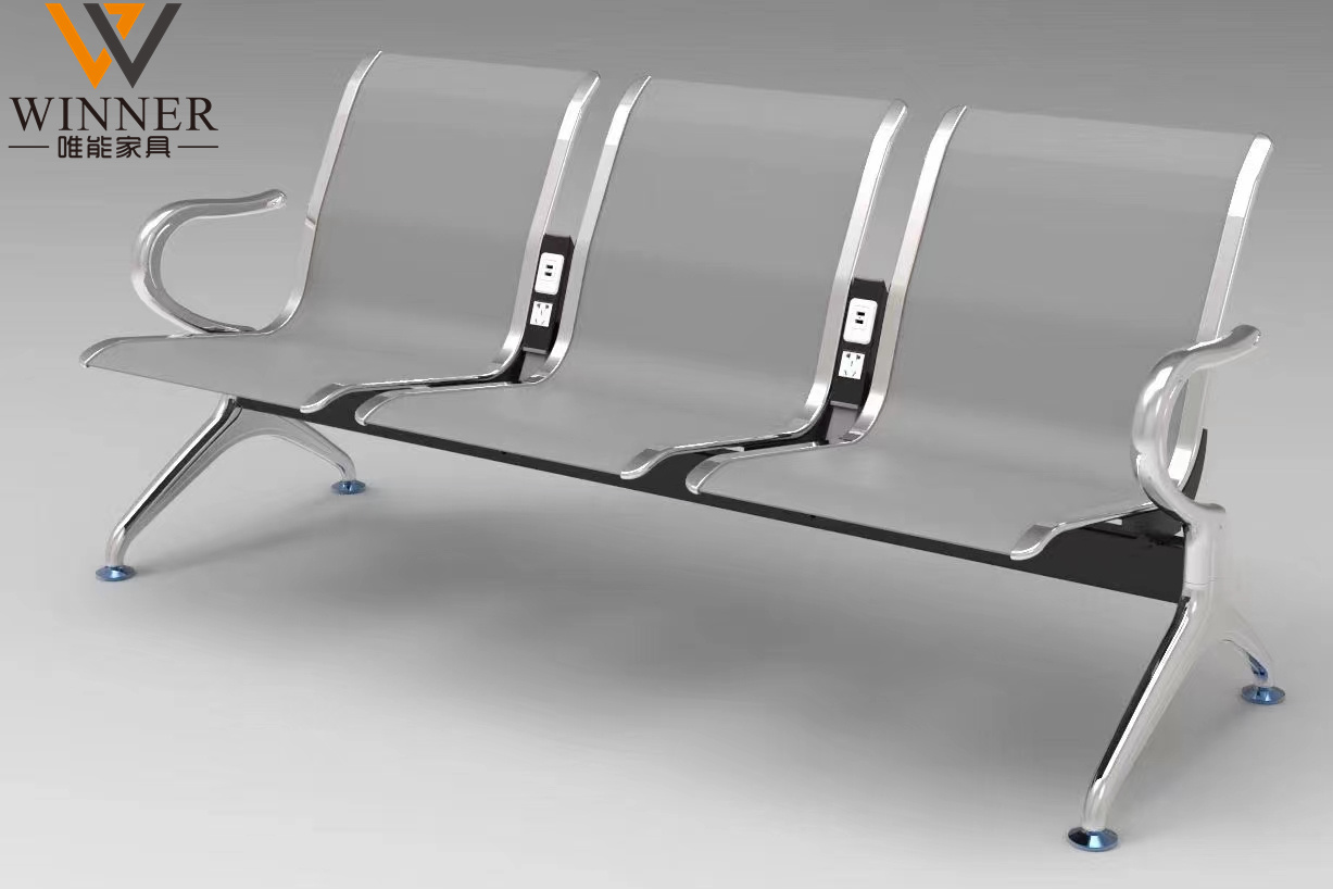 thumbnail image 2 of Kinbor 2-Seat Silver Airport Waiting Chair – Clinic, Office, Reception Room Bench 2 of 6