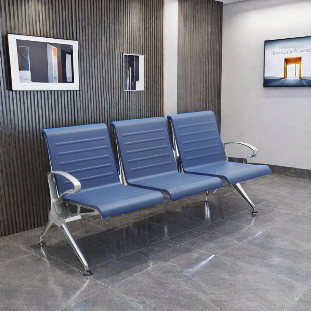 thumbnail image 2 of Kinbor 2-Seat Silver Airport Waiting Chair – Clinic, Office, Reception Room Bench 2 of 6