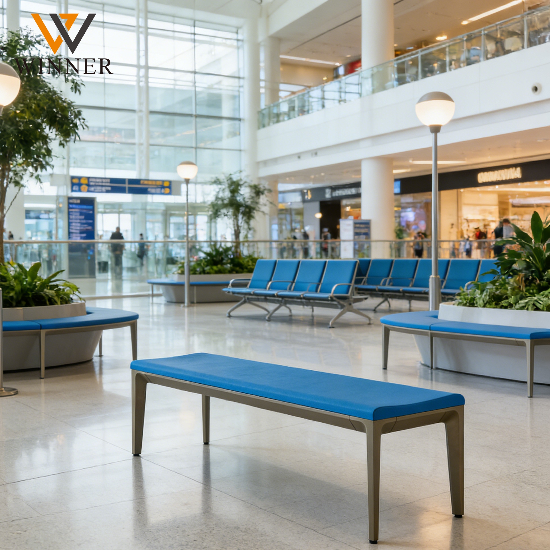 Modern PU Upholstered Bench Multi-person Public Chair for Airport Hospital Shopping Mall