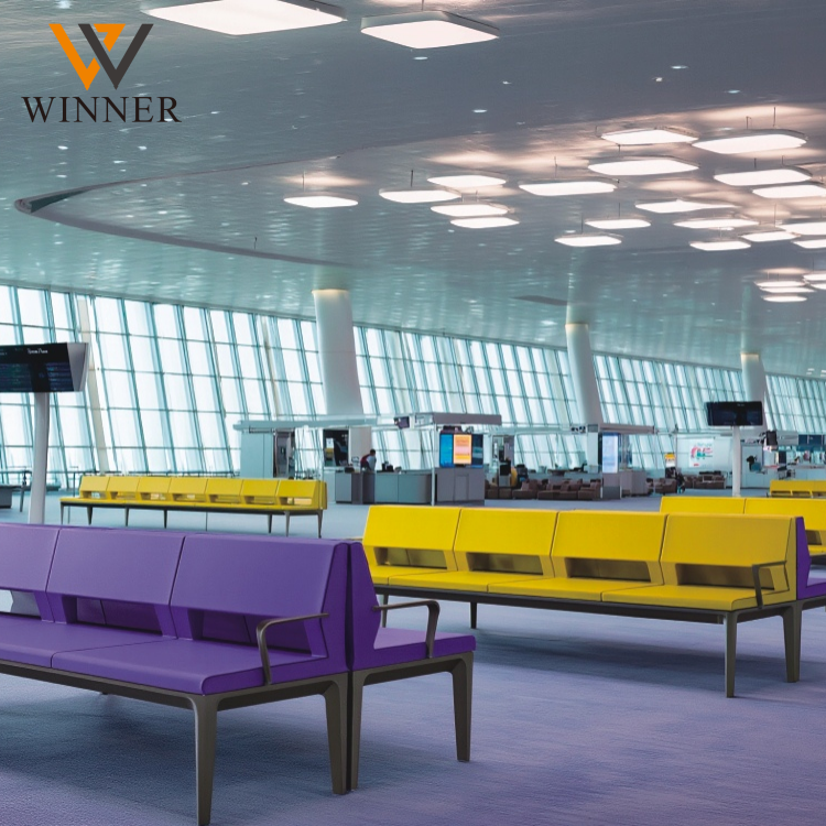 Commercial Metal Waiting Chair Public 3 4 5 Seaters PU Leather Seat Bench for Airport Hospital Station Administrative Hall