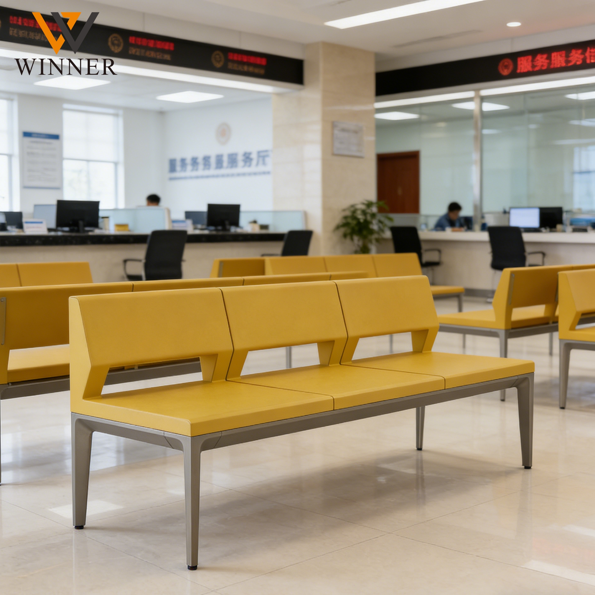 Commercial Metal Waiting Chair Public 3 4 5 Seaters PU Leather Seat Bench for Airport Hospital Station Administrative Hall
