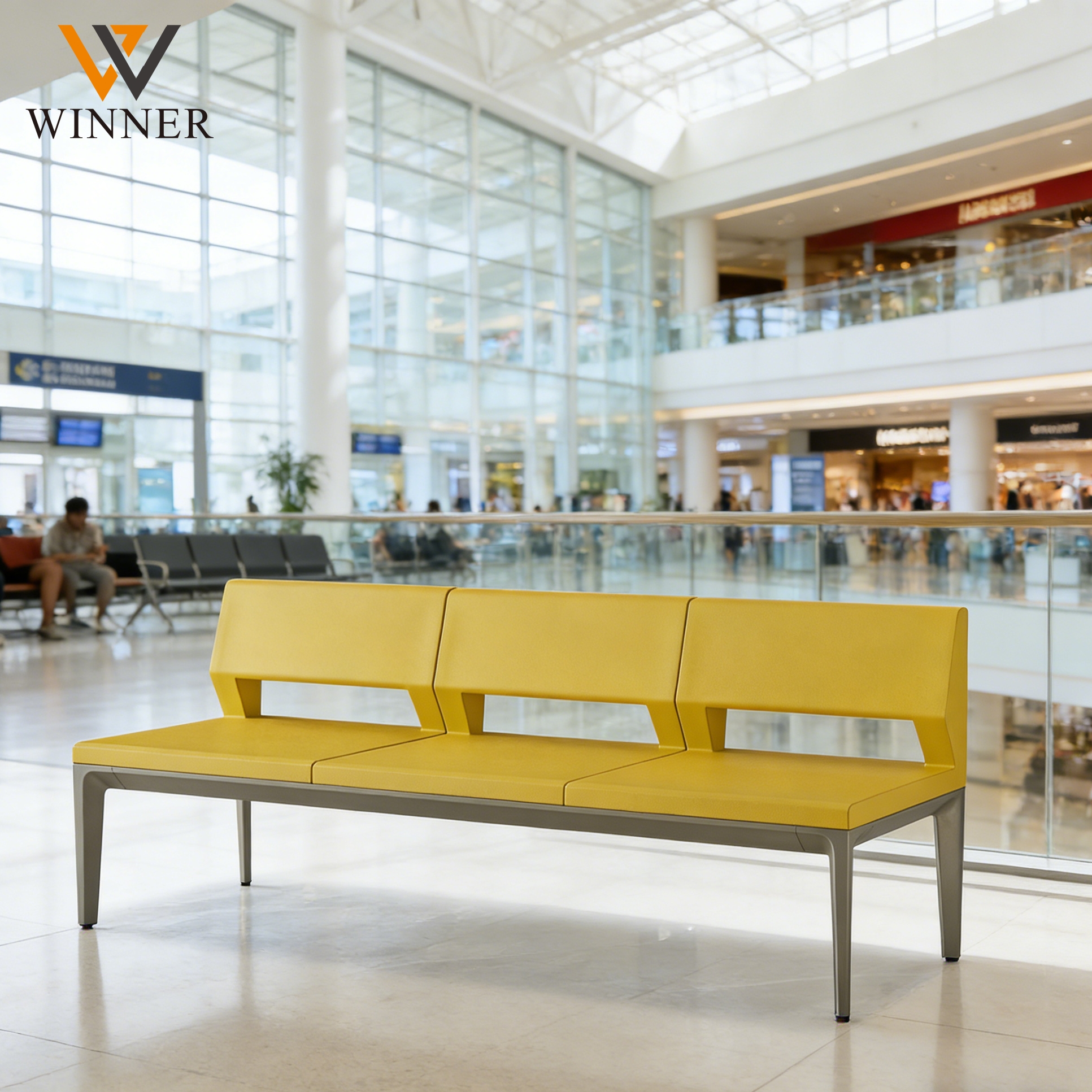 Commercial Metal Waiting Chair Public 3 4 5 Seaters PU Leather Seat Bench for Airport Hospital Station Administrative Hall