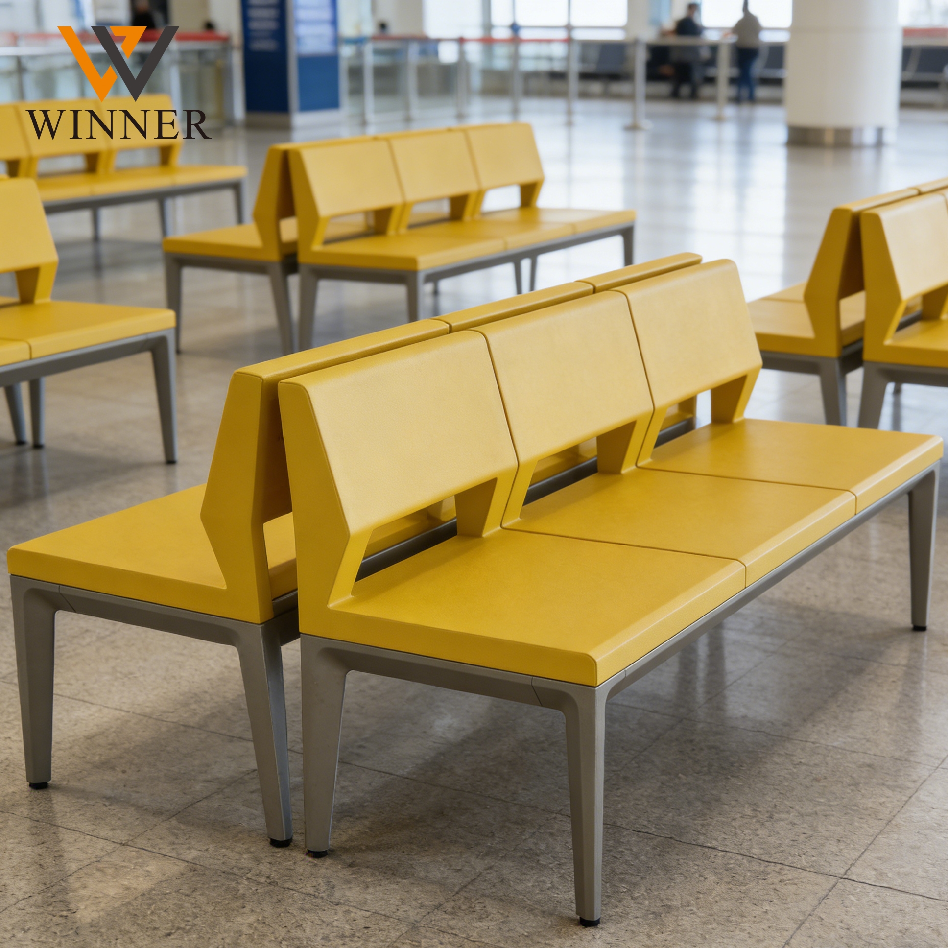 Commercial Metal Waiting Chair Public 3 4 5 Seaters PU Leather Seat Bench for Airport Hospital Station Administrative Hall