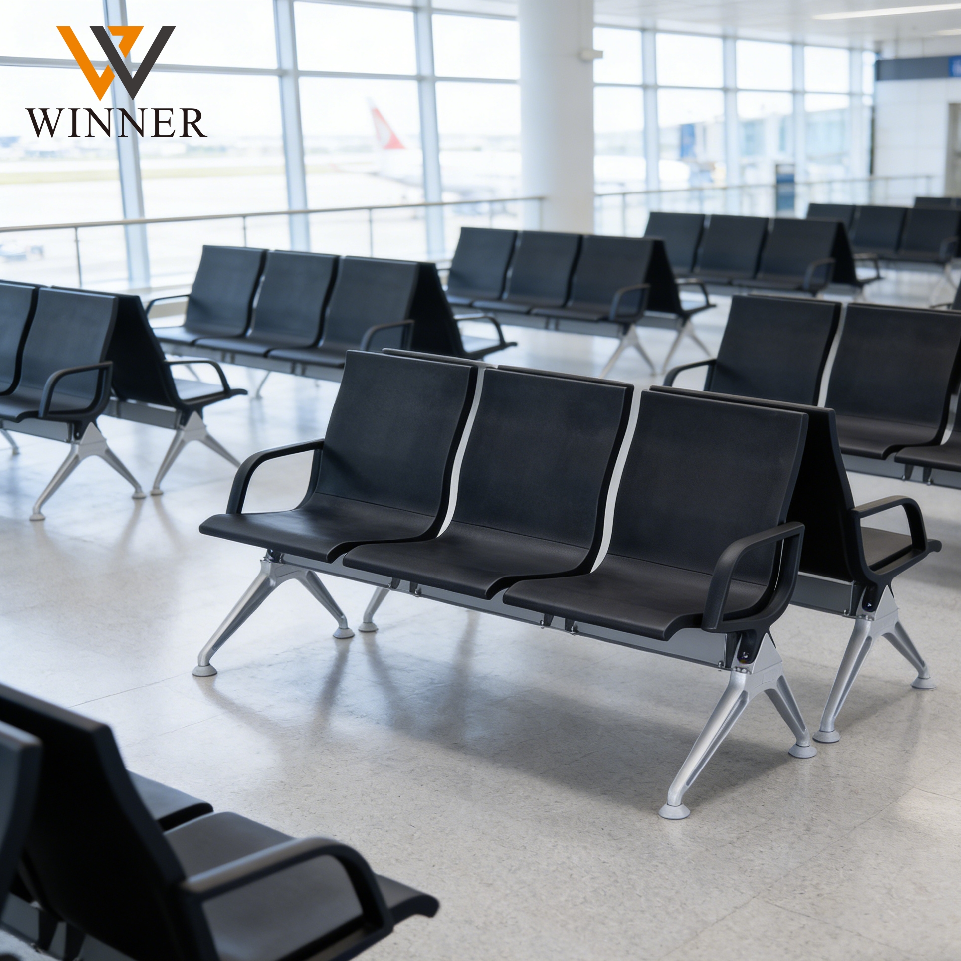 New Model Public Area Waiting Chair Triple Seater PU Cushion Bench for Airport Terminal Hospital Lobby Office Building