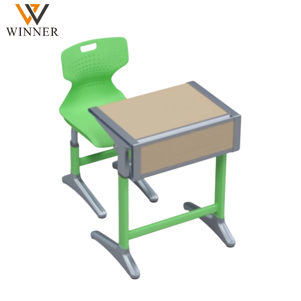 High Quality Modern Plastic Metal School Furniture Classroom Chair Table Height Adjustable Plating Single Desk Chair Set