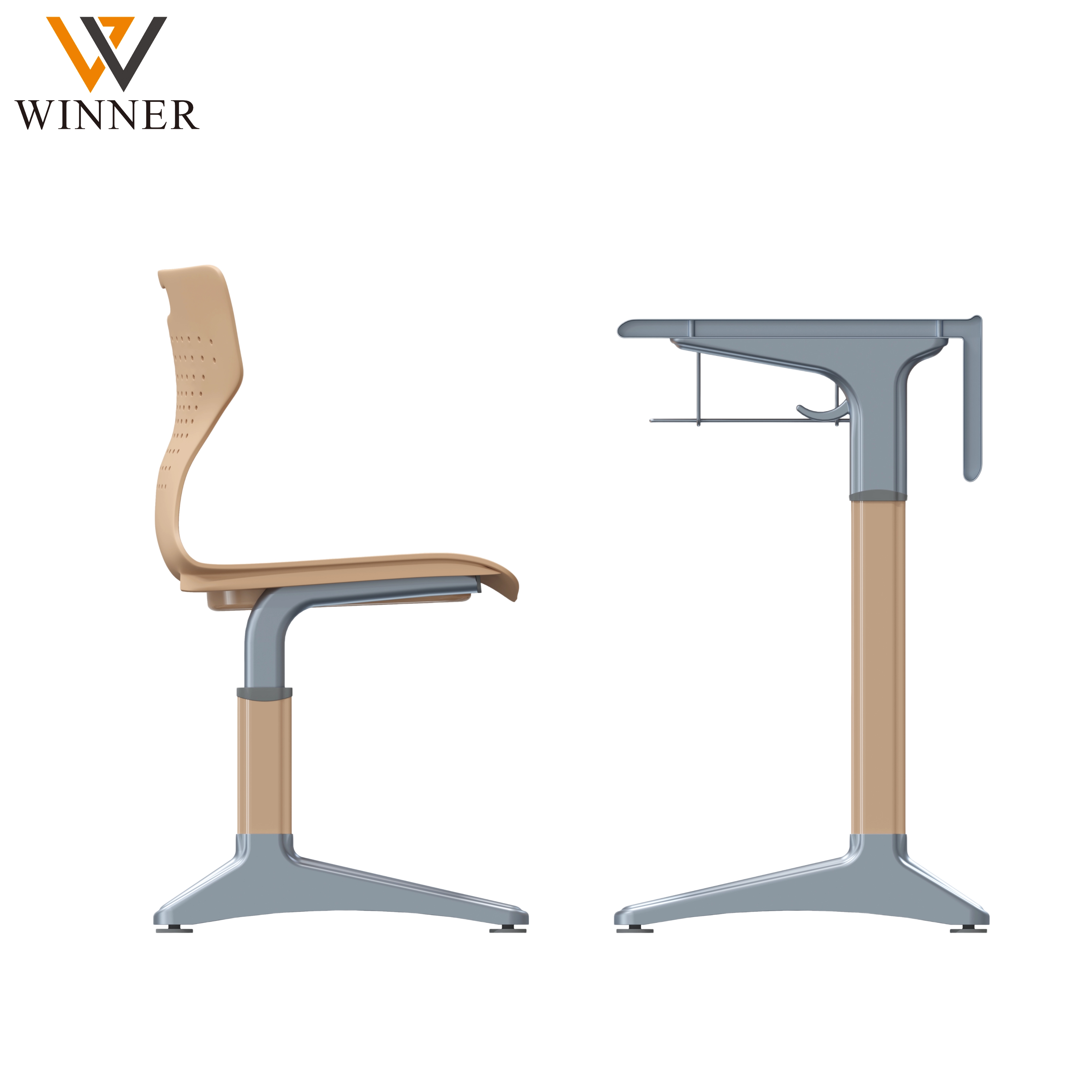 High Quality Modern Plastic Metal School Furniture Classroom Chair Table Height Adjustable Plating Single Desk Chair Set