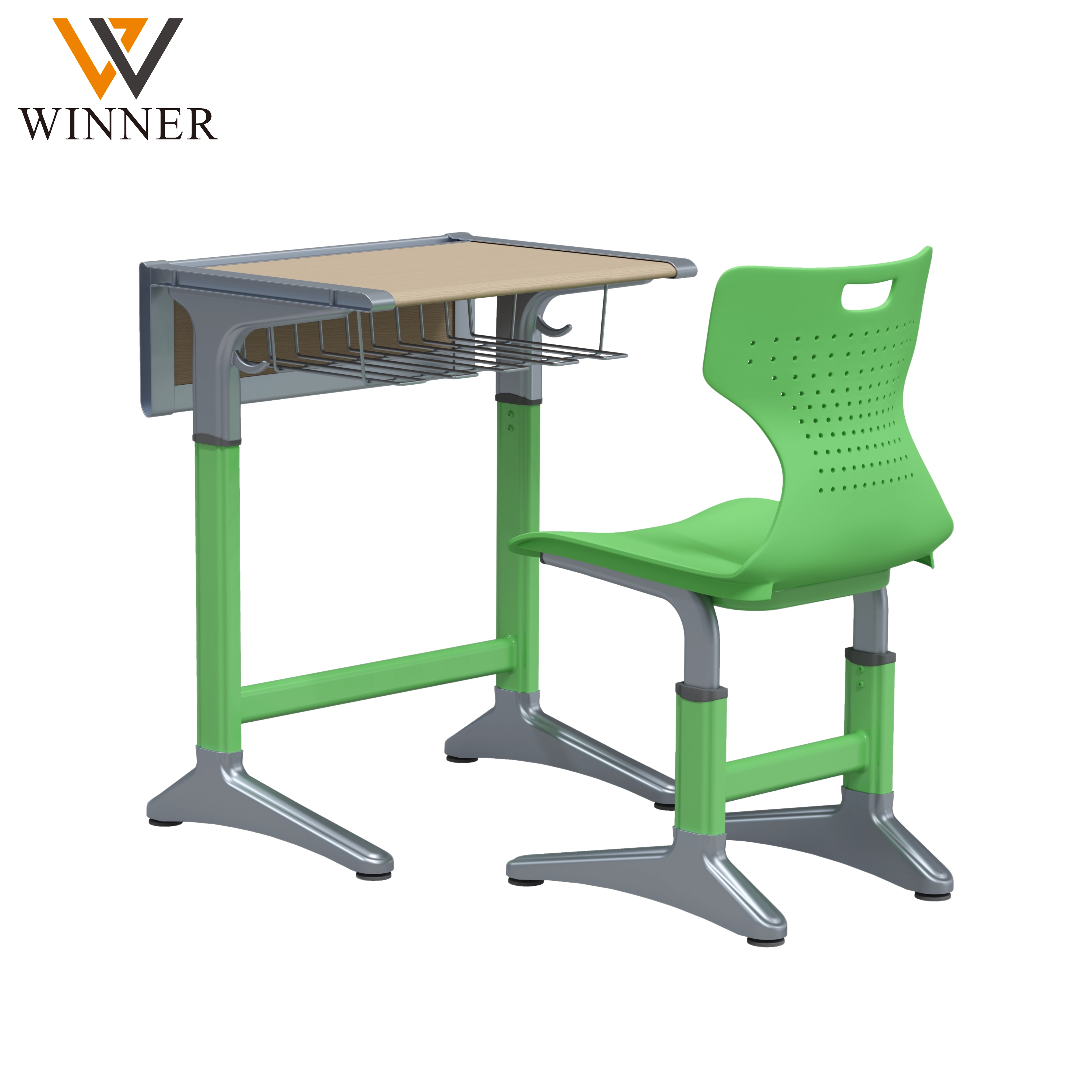 High Quality Modern Plastic Metal School Furniture Classroom Chair Table Height Adjustable Plating Single Desk Chair Set